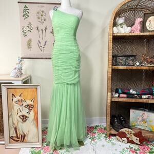 Vintage 90s Y2k Glitter One Shoulder Ruched Tulle Formal Dress Mermaid Fairy S
